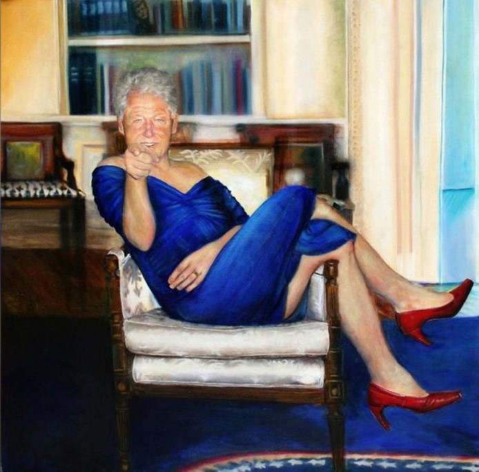 LandlordLinks's tweet photo. New York Academy of Art also produced these paintings. 
➡️Former US President Bill Clinton cross-dressing.
➡️Former US President George Bush with a paper plane and two downed "towers"
➡️Oprah Winfrey standing in front of a Victoria's Secret store with little girls on each arm. https://t.co/Lhc6Rct3wU