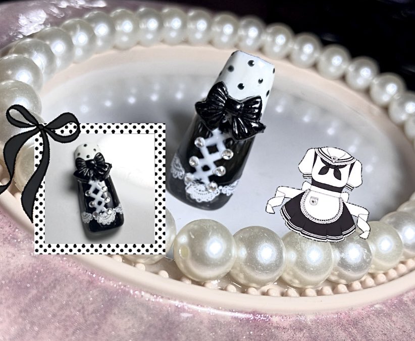 Mavia_nails's tweet photo. メイド服ₘₐᵢ𝒹

        衣装ネイルチップ….⋆𝜗𝜚★

#ネイルチップ #ハンドメイド #オーダーメイド #いいね返し #メイド服 #衣装ネイル #黒ネイル #水玉ネイル https://t.co/0UDoobvl2R