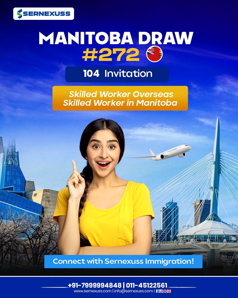 sernexuss's tweet photo. Manitoba PNP Draw #272 Update!

📢 104 Invitations issued under:
✔ Skilled Worker Overseas
✔ Skilled Worker in Manitoba

#ManitobaPNP #CanadaPR #CanadaImmigration #MPNP #SkilledWorker #ExpressEntry #CanadaVisa #ImmigrationNews #MoveToCanada #CanadianDream https://t.co/pwFJEFMw8d