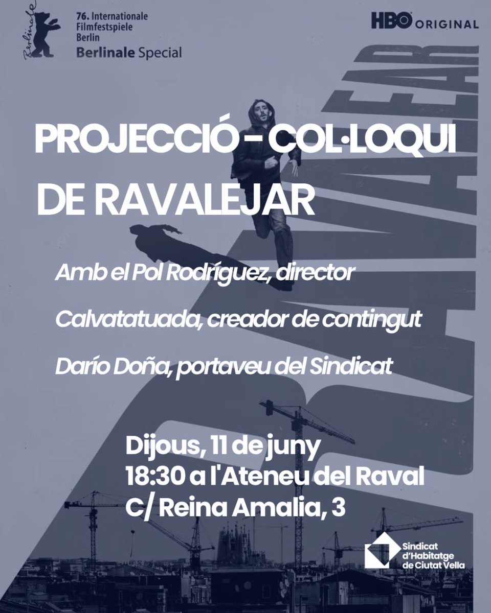 CiutatVellaSHSC's tweet photo. 🎬🏠 Aquest 11 de juny farem una projecció i col·loqui sobre Ravalejar, una sèrie que posa de manifest les problemàtiques de l’habitatge, l’especulació i l’expulsió de la classe treballadora del Raval.

Us hi esperem! ⬇️ https://t.co/nTJTtm1BSU