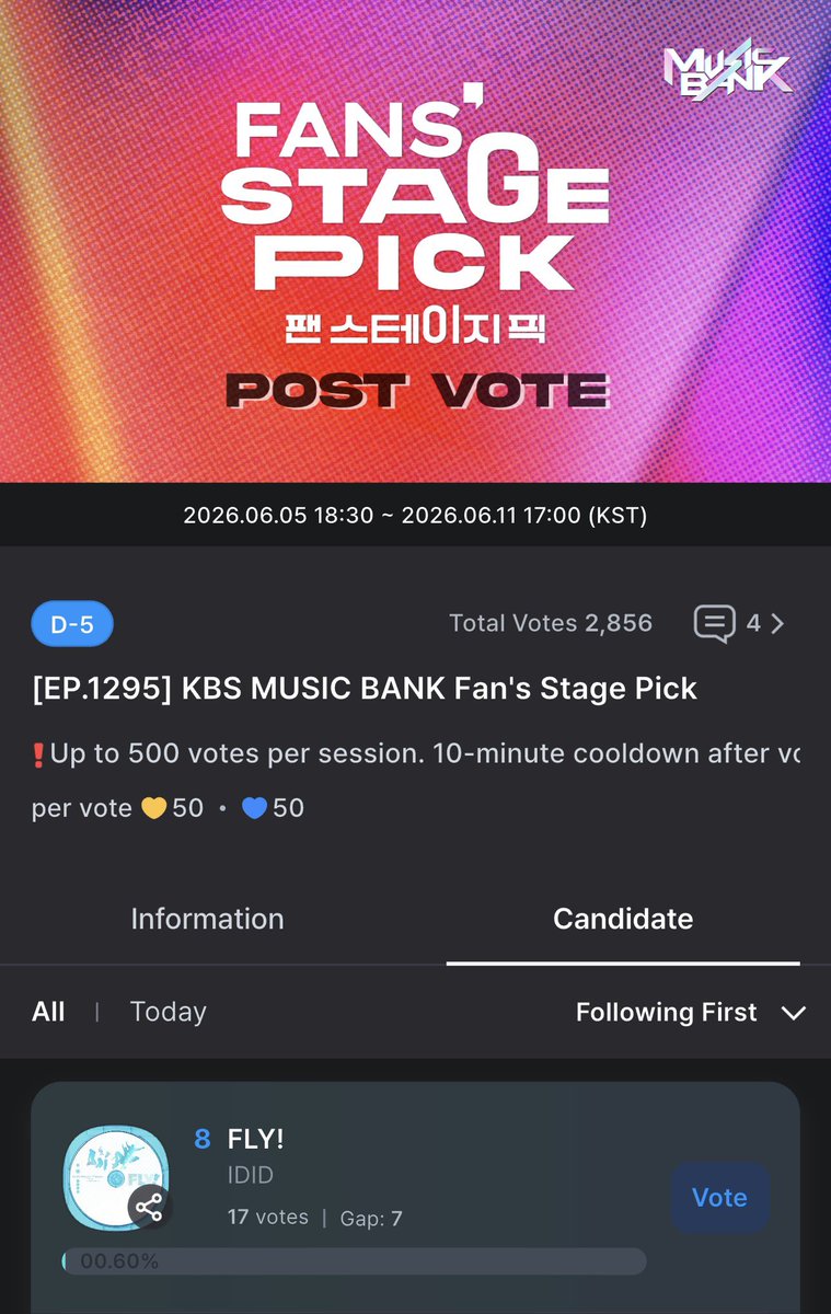 IDIDSQUAD's tweet photo. [🗳️] FANCAST | FAN'S STAGE PICK #IDID_VOTE

WITHID! Music Bank Fan's Stage Pick is open! Vote for IDID! Let's give them a physical trophy!

⏰ Until June 11 5PM KST
50 💙💛 = 1 Vote
Up to 500 Votes Every 10 Minutes
🔗 https://t.co/DEiUlAemFM

#IDID #아이딧 #FLY
@IDID_starship https://t.co/BhkQkAz1bF