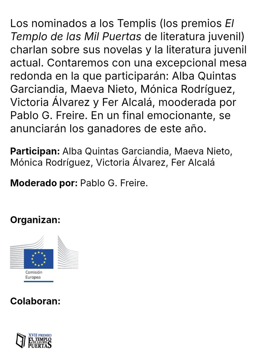 Templo_revista's tweet photo. Recordatorio de que los #Templis2026 son ¡este domingo! Te esperamos en el Pabellón Europa de la @ComisionEuropea en la #FLMadrid26 ✨️🙌 https://t.co/eNsb1QRAS3