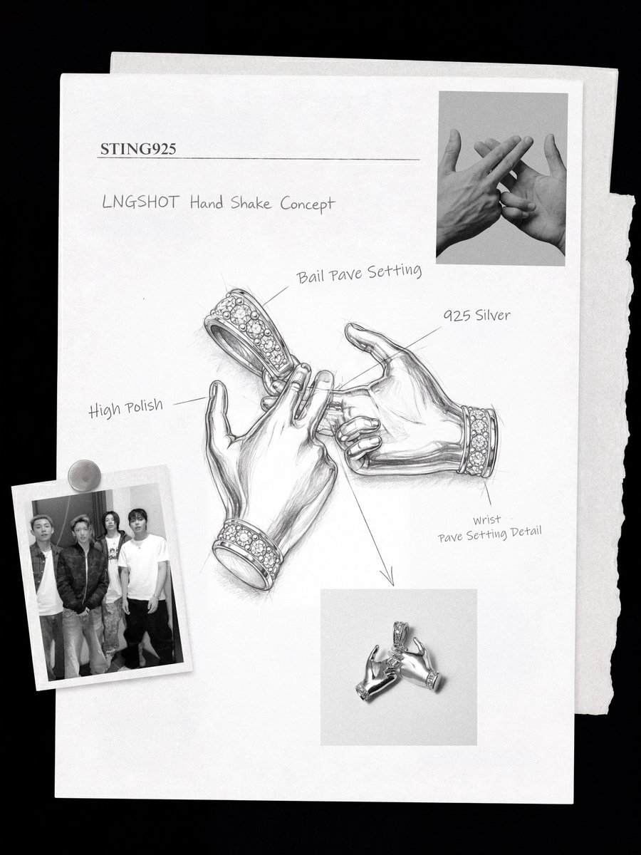 RyulPH's tweet photo. [260605] STING925 shares the original concept artwork for LNGSHOT’s custom Handshake Pendant. 

the craftsmanship is craaaazy👏🔥
#LNGSHOT #롱샷 https://t.co/i9dZWxouvk