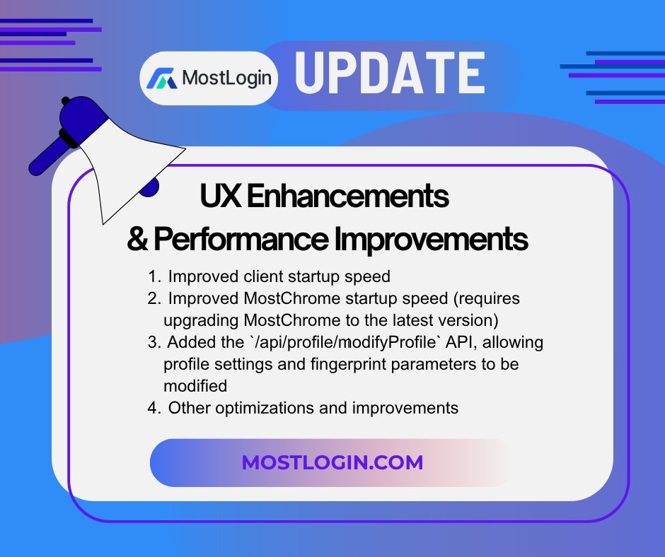 MostLoginEdge's tweet photo. MostLogin has updates today. Download the latest version to get better experience now: https://t.co/hYpDNUBxkO

#mostlogin #antidetectbrowser #productupdate #multiaccounting #cloudphone https://t.co/d77hW3zqT0