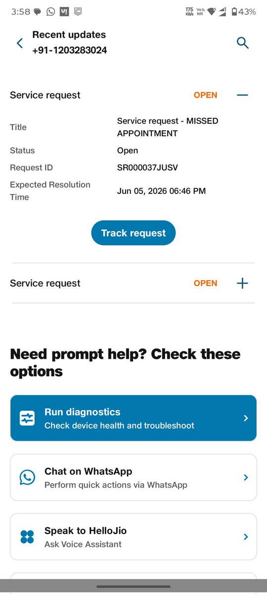 iamrajukumar_'s tweet photo. @reliancejio @JioCare Can you please check what's the update on this and how many more days you want to resolve this as we already following up from 02 June but still no one is come to resolve the issue and every day we receive a response from your side your request is reschedule https://t.co/46WJoymVjG