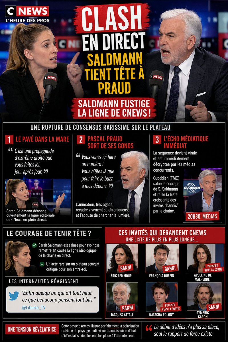 profysf's tweet photo. Clash en direct : Sarah Saldmann tient tête à Pascal Praud et fustige la ligne de CNews ! #SarahSaldmann #PascalPraud #CNews https://t.co/MqSk29Ownu