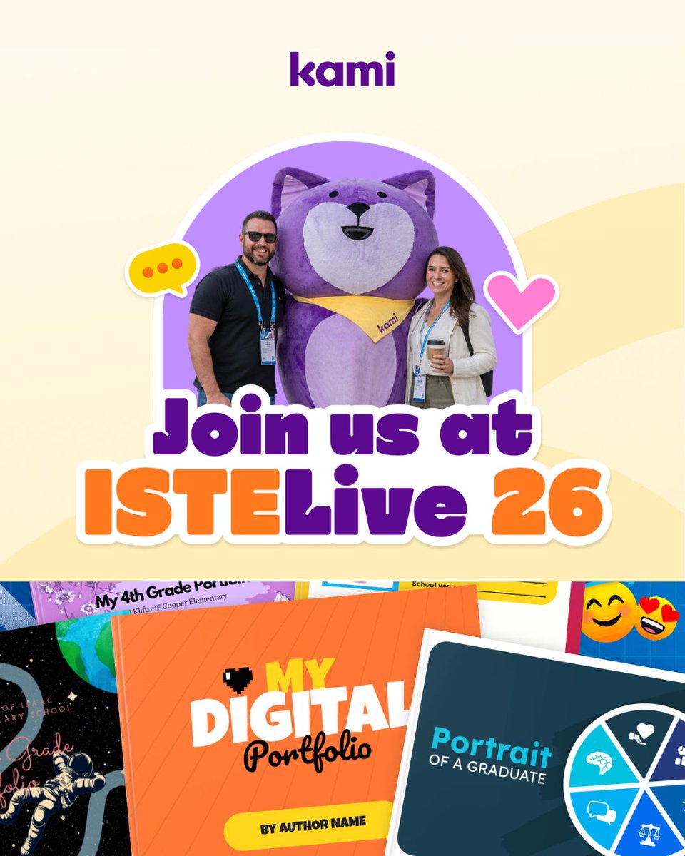 KamiApp's tweet photo. Book Creator is a great way to leverage student agency to elevate engagement.  Find out how at our #ISTELive26 booth and session room.
See the full schedule: https://t.co/tR6bMCrdix https://t.co/uGFtUDdcoK