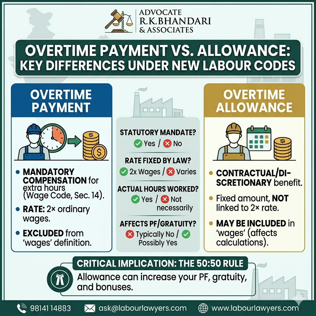 co_prabal's tweet photo. ⚠️ Employers: Overtime Payment ≠ Overtime Allowance.  
One is mandatory by law. The other, if misstructured, raises your PF &amp; gratuity liability. 

 Know the difference before it costs you. 
 
📞 9814114883
📧 ask@labourlawyers.com
🌐 https://t.co/RSq0E2PBkF https://t.co/yr8PHlNltI