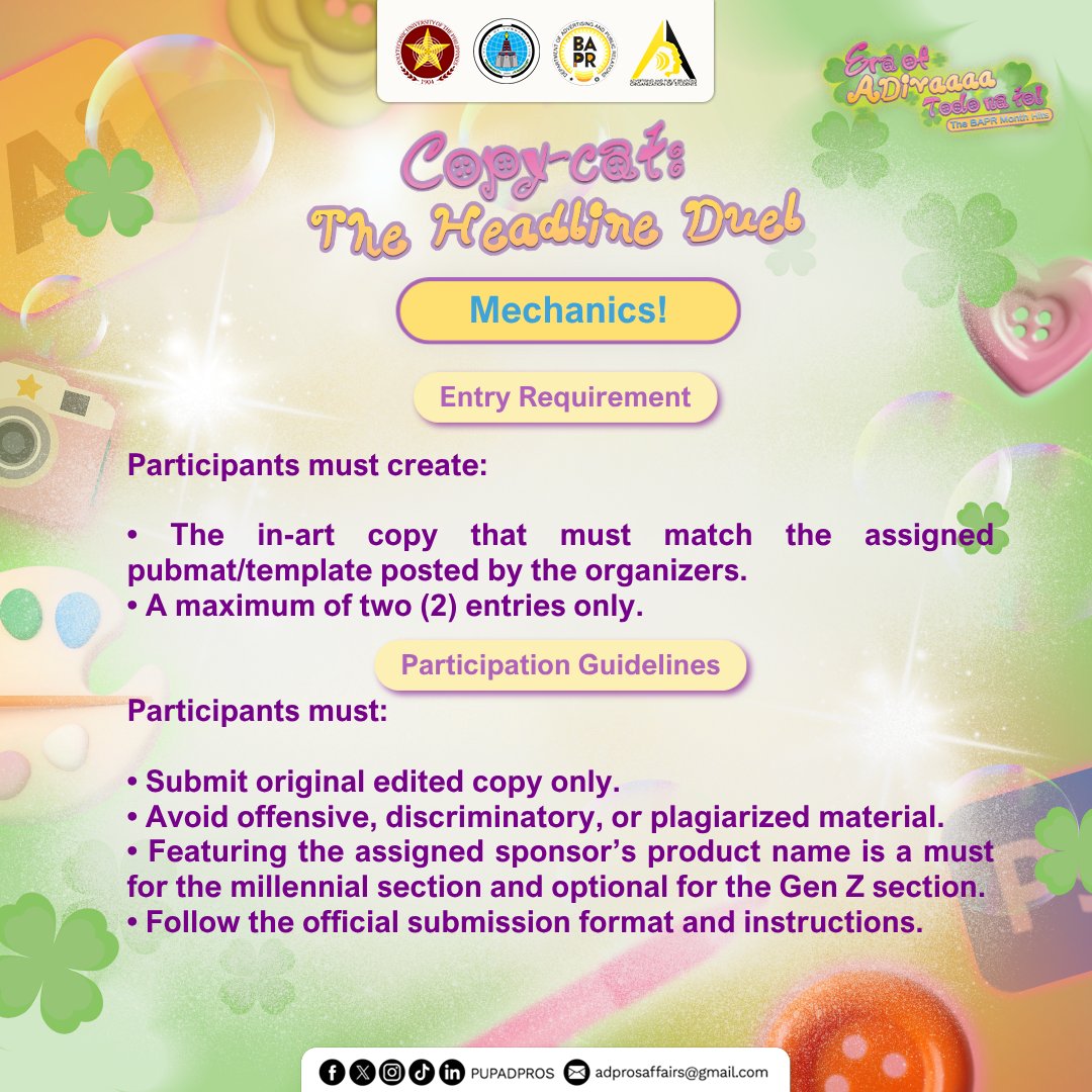 PUPADPROS's tweet photo. Campus fashionista and a copywriter? That’s the duality of an ADiva ✨

If you can create scroll-stopping captions, this is your chance to be part of this creative writing competition. Malay mo, ikaw ang manalo. https://t.co/Abb6WrSzhm