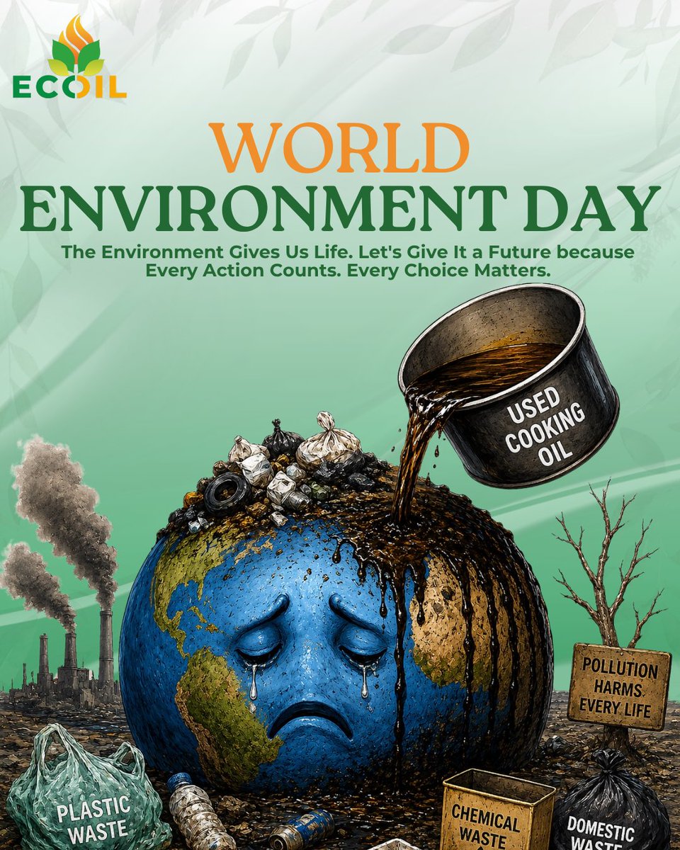 EcoilEnergy's tweet photo. This #WorldEnvironmentDay, every choice matters.

Used cooking oil should never go to waste. At Ecoil, we collect and recycle used cooking oil responsibly, giving it a second life and helping protect our environment.

Together, let's create a cleaner, greener future. ♻️

#ECOIL https://t.co/fYxK10o5Q9