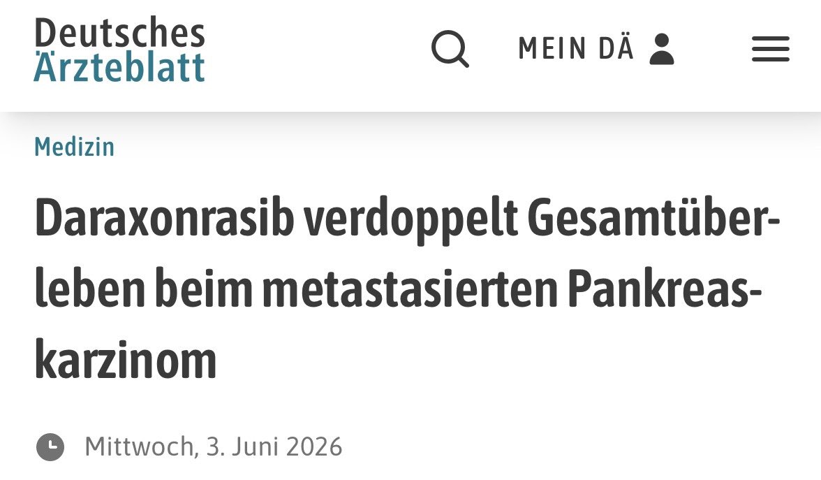Celik_Chn's tweet photo. Paradigmenwechsel beim Bauchspeicheldrüsenkrebs: Daraxonrasib könnte 90% der Patienten helfen. Nach einem Jahr überlebten 53% statt 19%!
Stellt Ärzte vor die Frage: Wie gehen wir mit Pat. um, die JETZT hohen Therapiedruck haben, auf das Med. hoffen, es in 🇩🇪 aber noch nicht gibt? https://t.co/BM2NGgJyTP