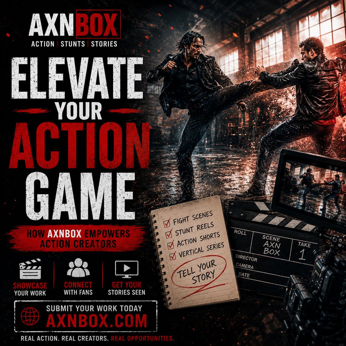 AxnBoxApp's tweet photo. Fight choreographers.

Action actors.

Stunt teams.

If you're already posting fight scenes on social media..

Why not make the short film?

AXNBOX is looking for creators.

#StuntPerformer
#FightChoreography
#ActionActors
#ActionFilmmaking
#MovieStunts
#ShortFilm
#VerticalSeries https://t.co/YsXg8rQUsW