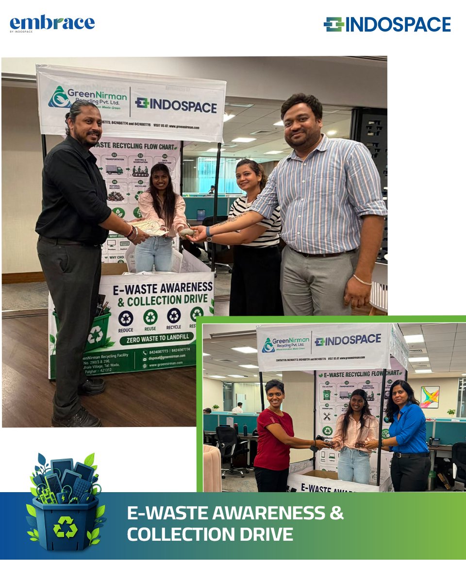 IndoSpaceInd's tweet photo. Small actions. Lasting impact.

Every device responsibly recycled is one less item headed to landfill and one more step towards a circular future.

Through our E-Waste Awareness & Collection Drive, employees came together to dispose of old electronics responsibly, support resource recovery, and contribute to a cleaner environment.

Because sustainability is not built through a single initiative. It is built through everyday choices made collectively.

#IndoSpace #Sustainability #EWasteManagement #ResponsibleRecycling #CircularEconomy #EnvironmentalResponsibility #GreenInitiatives #WorkplaceImpact #SustainableFuture #Indospace