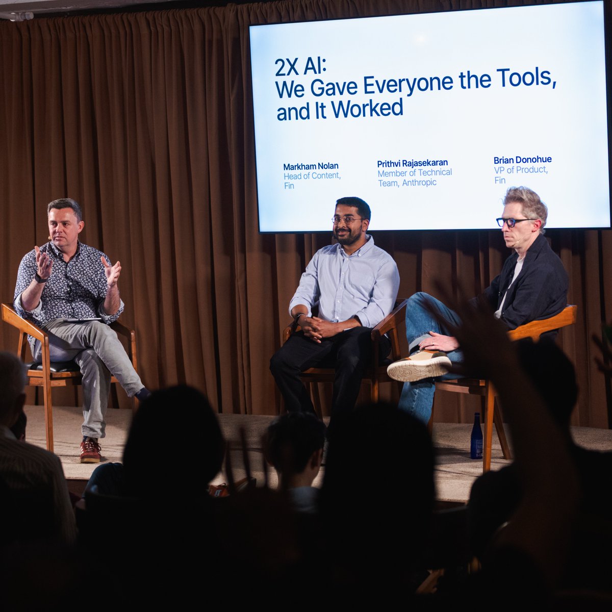 fin_ai's tweet photo. Day 3 closed out Fin Labs New York on a high note.

Paul Adams, CPO at Fin, opened the day with an executive briefing that set the context for everything that followed.

Then Dee Kapila, Rati Zvirawa, and Angel Horowitz from DaySmart led a fireside on where AI agents actually stand today, and what it takes for teams still on the sidelines to make their move.

Next, Rigby Crawford, Santiago Luque, and Eric Broulette from Bloomerang walked through what great Fin deployment looks like in practice, with real examples from real teams.

Then Brian Donohue closed the event with Prithvi Rajasekaran from Anthropic, telling the story of how doubling engineering productivity with AI unlocked something bigger: a full product rebuild and a new baseline for what a modern product team can ship.

Three days in midtown. Hundreds of leaders and practitioners who showed up ready to build.

Thank you to everyone who joined us and made Fin Labs New York what it was. We're just getting started.