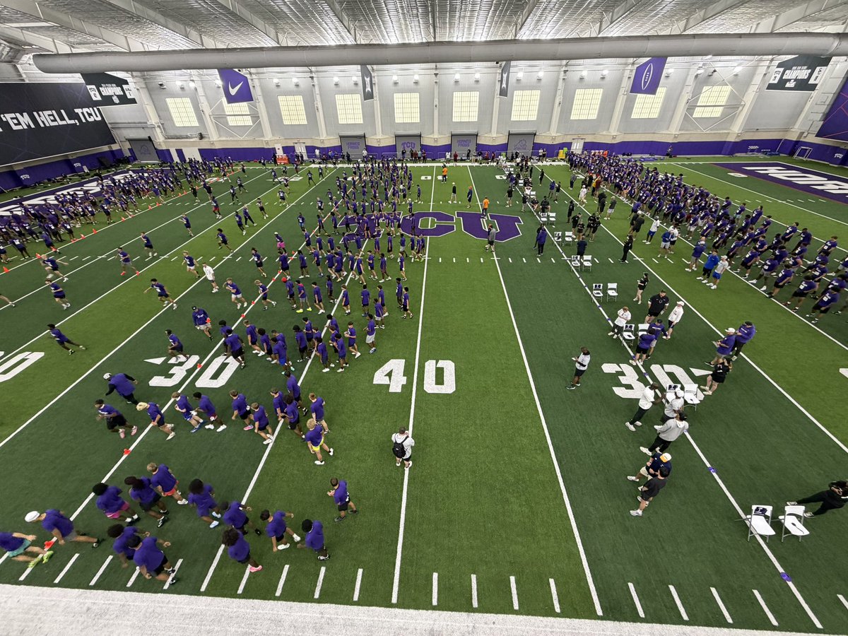 scorability's tweet photo. SESSION ONE AT @TCUFootball MEGA CAMP! 📢 Hustle, finish every rep, and let coaches know who you are off the field!  Let’s go! 💪 @TCU_Athletics @TCU @CoachSonnyDykes https://t.co/A4THv32rXT