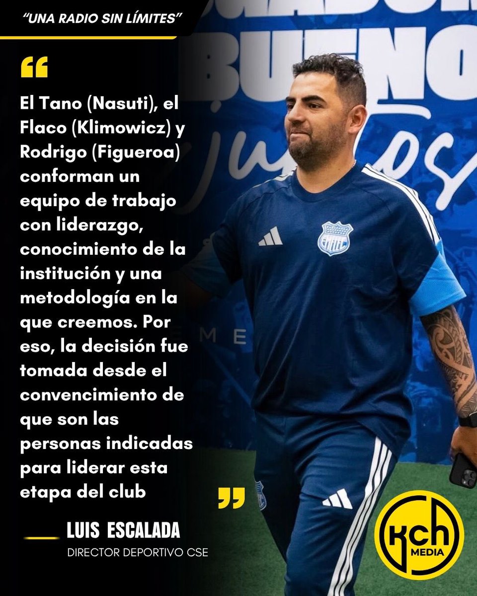 kchradio's tweet photo. 🔥🔵⚡️LO REVELA TODO🔵⚡️🔥

Luis Escalada, director deportivo del #Emelec 🔵⚡️ sobre el nuevo desafío con los azules.

- Su llegada al bombillo 
- Continuidad de Nasuti 
- Posibles refuerzos
- ¿Es posible ser campeón?

Vía @marcadorec https://t.co/CZcrEkid1q