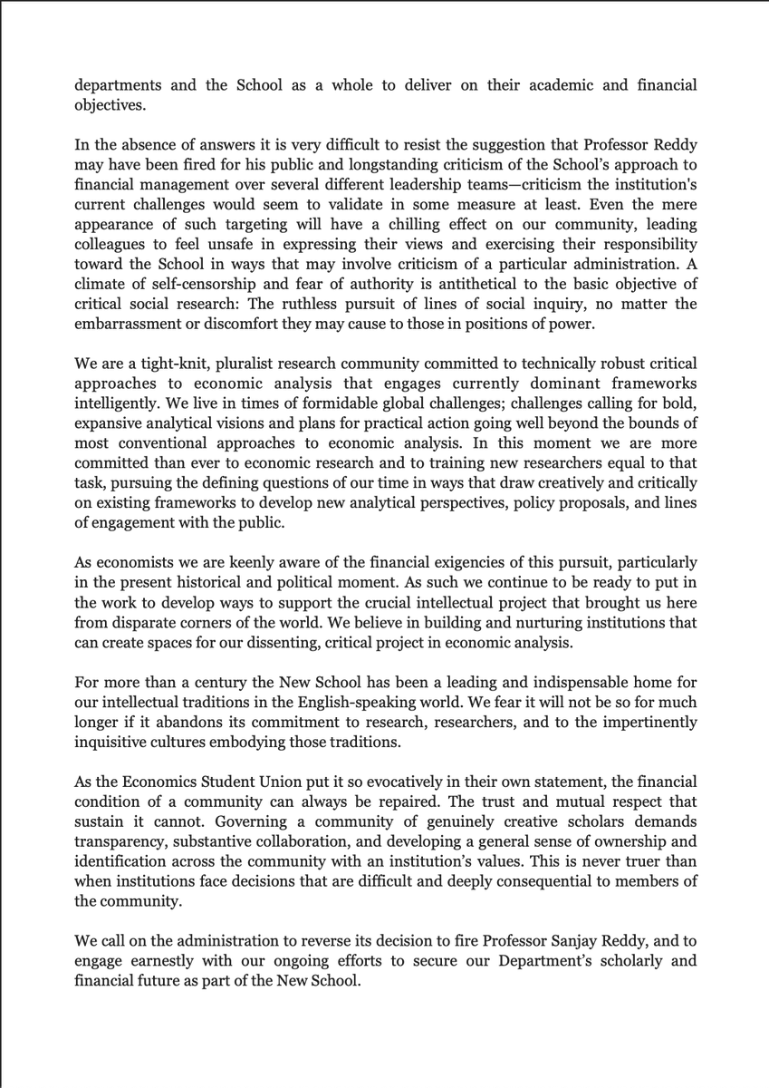 plbds's tweet photo. The Department of Economics at the New School for Social Research has just issued a statement on the New School's decision to layoff dozens of staff and faculty colleagues, including our own colleague and friend, Professor Sanjay Reddy. https://t.co/Mv2t1op63O