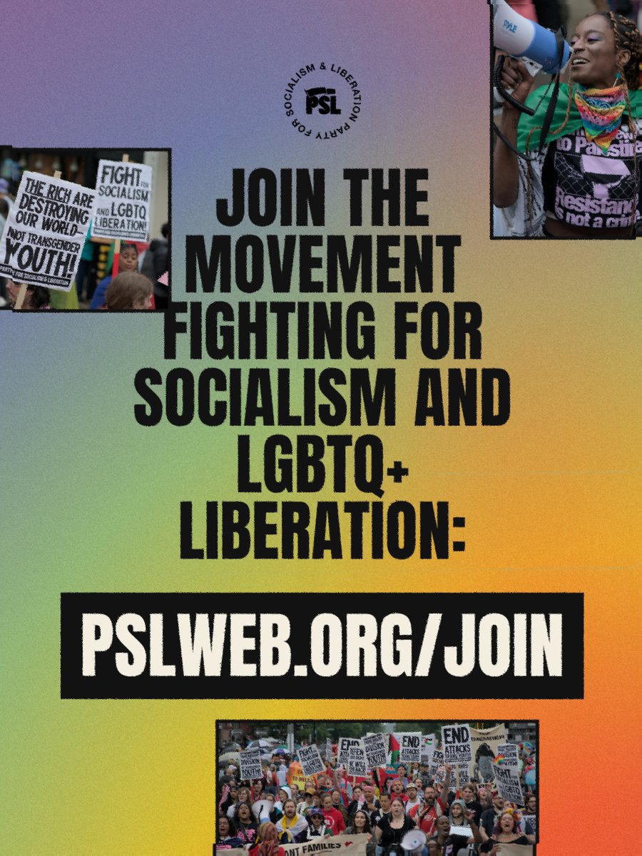 pslnational's tweet photo. 🌈Pride month is an act of defiance against the right wing bigots who want to turn back the clock and impose their stifling vision on all of society. It’s a chance to show that the LGBTQ community will never accept the elimination of the rights that so many millions of people have fought for.

Last year, there were at least 616 anti-LGBTQ laws proposed across the country, especially targeting trans youth. And the hateful rhetoric from politicians is only getting worse and worse.

This is no accident. Working people are facing so many problems – the spiraling cost of essentials like food or rent, the threat of war, impending large-scale job losses from the capitalist introduction of AI, and more. The bigoted politicians want to misdirect people’s anger away from the billionaires and corporations that are responsible for these problems, and instead make the ludicrous argument that LGBTQ people are the source of all of society’s problems because of a breakdown in the “traditional family”.

But it doesn’t have to be this way. As long as society is divided into a class of exploiters and exploited, oppressors and oppressed, there will always be bigotry of all types promoted by the people in power. Solidarity, inclusion, and respect are the opposite of what this system of rule by the billionaire class is all about. Socialism means removing the billionaire class from power and replacing it with the rule of the people.

This Pride month is an opportunity to take to the streets and show that we will not go back – and that we will fight for a whole new system based on equality instead of division!

Join the movement fighting for socialism and LGBTQ+ liberation ➡️ https://t.co/zFgILhnNqJ