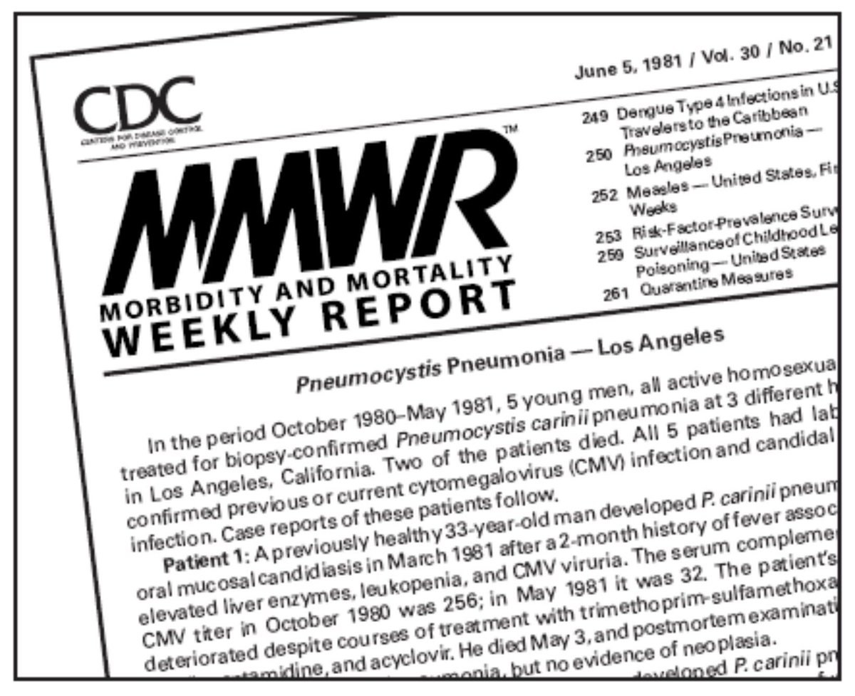 neolithicrumba2's tweet photo. Today is HIV Long-Term Survivors Day. June 5 was chosen because it was the date of the CDC publication that reported the first five cases of PCP in young gay men. The article appeared inside the publication, not on the cover as shown in the images. It would have been too controversial to lead with a story about gay men.

I worked with the article’s author, Dr. Michael Gottlieb, where he talked about these five guys like they were real people—not just statistics. I remember him saying that one looked like Billy Idol, wearing a leather motorcycle jacket and hair bleached into a big white pompador. Another raised big tropical birds, like macaws and cockatoos.

This is the legacy of us long-term survivors: we are the witness to a global pandemic, when we were afraid because there was no known cause, no treatment, and no way to test for it. It appeard in one person, and then another. They got sick, then died horrific deaths. 

We were witness to the spead of HIV, the slow advancements in identifying the cause, creating a test, and the first failed attempts at controlling it. We volunteered as guinea pigs for these failed drugs, because there were no other options. We also bring something absent from the statistics and the test tubes. We remember the humanity. 

These are not just memories of our friends gasping for air with fear on their dark, sunken faces. We still recite their poetry, we still laugh at their biting wit, we remember them on the dance floor, gracefully leaping into the air. 

There are no rules on who can claim to be a long-term survivor, but here are a few that people have used:

1 Those who have been living with HIV for ten or more years

2 Those who were positive before effective ARVs became available in their country

3 Lifetime survivors—those born HIV+

4 And our negative allies whose hearts bear the scars of caring for their friends and lovers who were living with AIDS

To all of you—this is your day ❤️