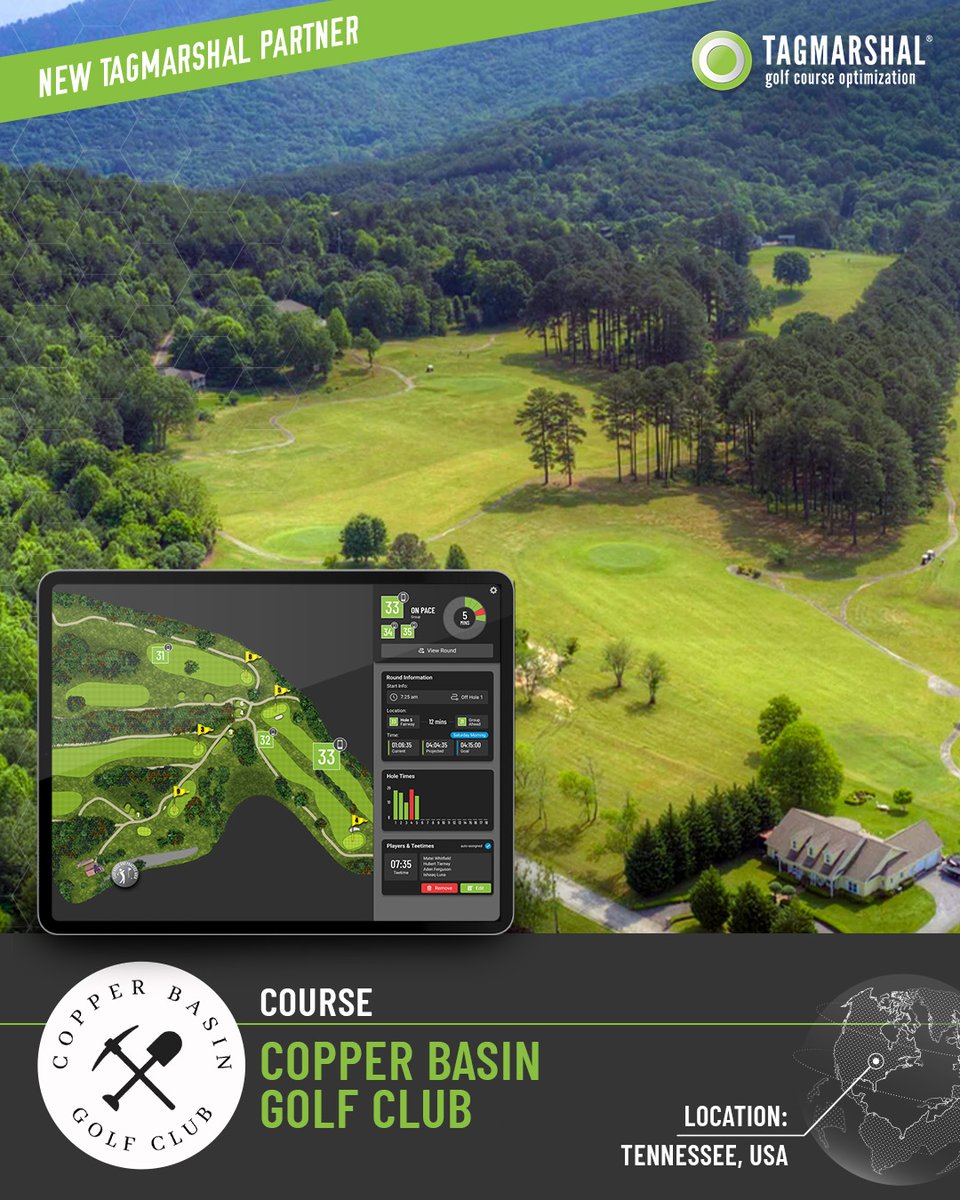 tagmarshal's tweet photo. Copper Basin GC, welcome to the Tagmarshal network!

Founded in the 1920s and uniquely nestled right where Tennessee, Georgia, and North Carolina meet, this historic facility is a true tri-state gem.

We're excited to partner with their team &amp; bring our optimization technology! https://t.co/4k43DkUCvk