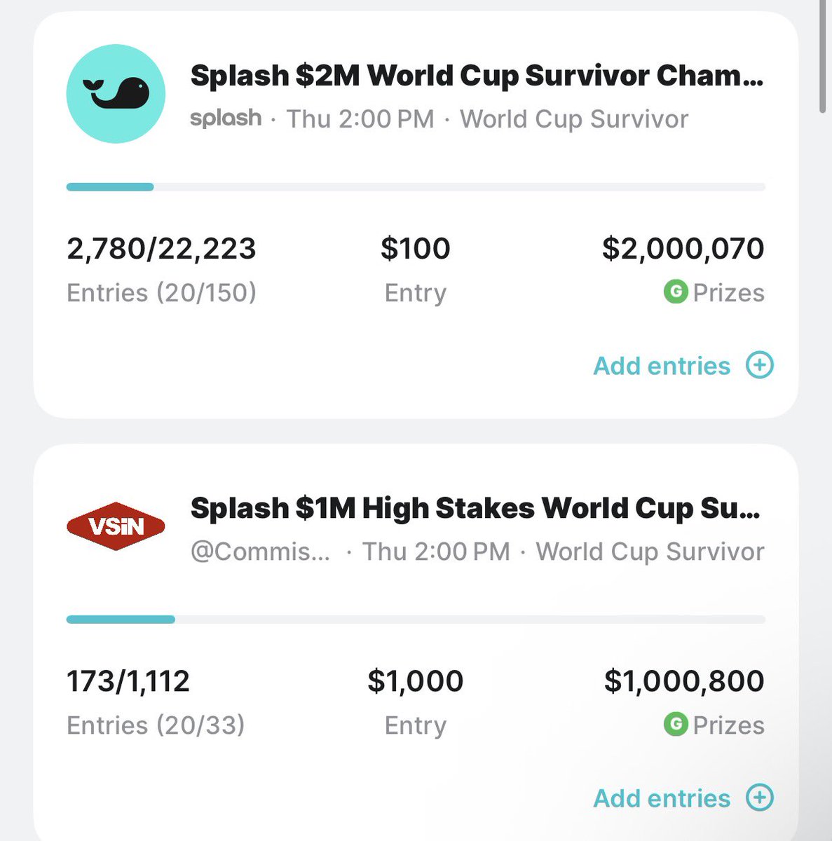 JustinMacmahan's tweet photo. I’ve got 20 entries in each flagship, and for just $50 you can get our World Cup content and see all the teams I’m picking. If you want to chop it with me I’d be happy to share three million with you. And if you want to pivot off my plays, then I wish you nothing but the worst https://t.co/KcVdViaVK8