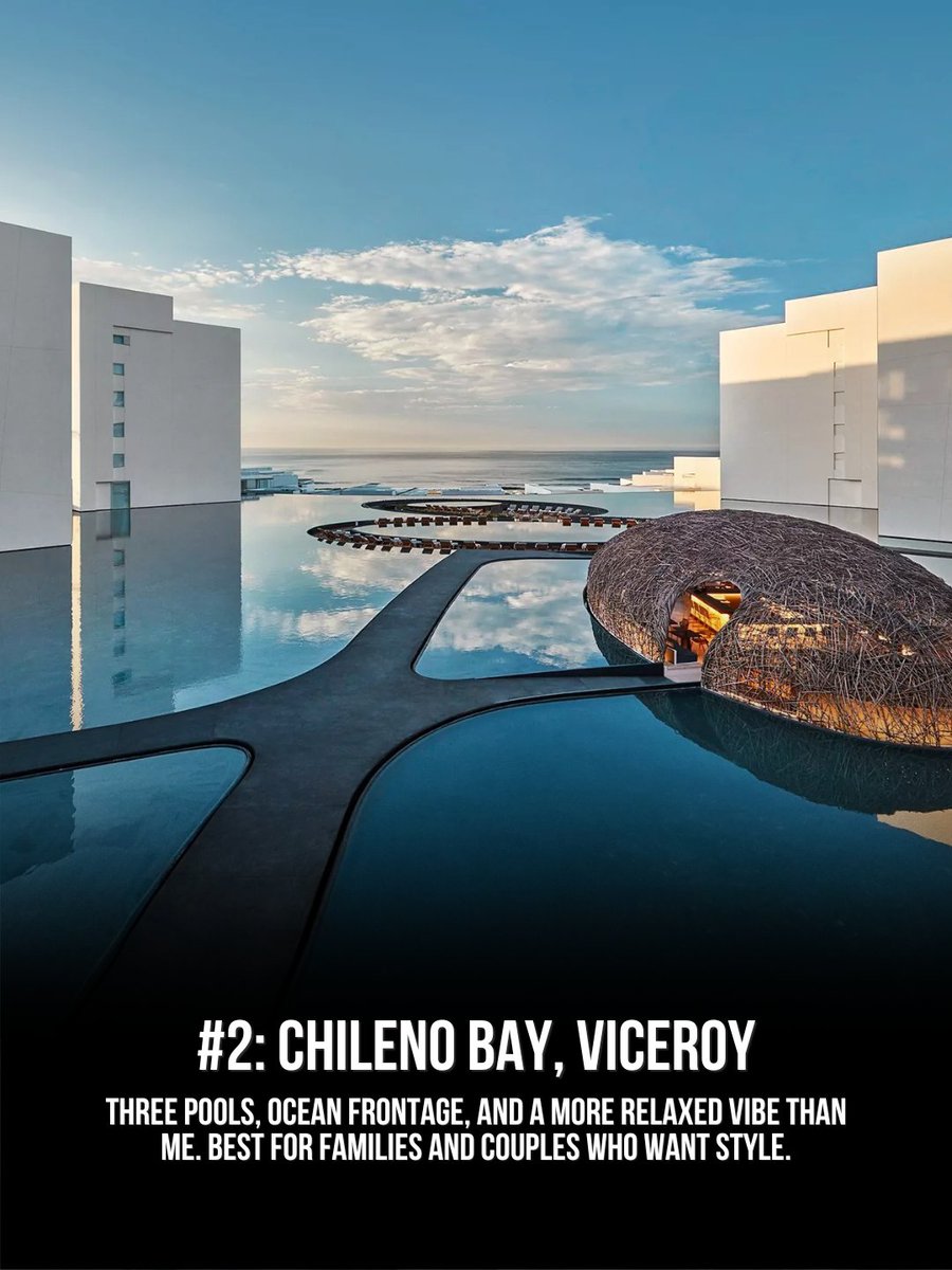 caboIG's tweet photo. Which Cabo pool day is your vibe?

Comment “RESORT” to get exclusive VIP discounts.

Not every Cabo pool day has the same energy. ME Cabo is for the party crowd, Chileno Bay is more relaxed and polished, Le Blanc feels calm and luxurious, The Cape wins on views, and Marquis i https://t.co/hpBjEdqWfA