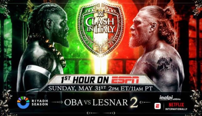 WrestlePurists's tweet photo. Brock Lesnar vs Oba Femi @ WWE Clash in Italy 

⭐️⭐️⭐️⭐️

- @WONF4W https://t.co/vbZieMezMH