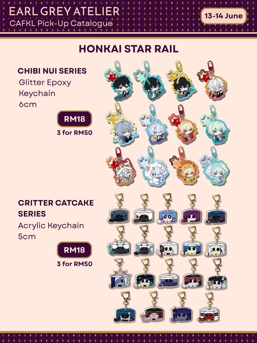 teasomnia's tweet photo. 🔁&amp;❤️much appreciated!

Hihi! My circle Earl Grey Atelier will be doing pick-up orders for CAFKL X🥰

🍵Fandoms: HSR, ZZZ, JJK, Genshin, E33
📋PO Form: https://t.co/xHXB8HgiXN
🍰POs close 10 June
☕️Pick-up your order at G49-50
🍪PO &amp; collection only!

#cafklx #cafklcatalogue https://t.co/7JtAoYYZ0r