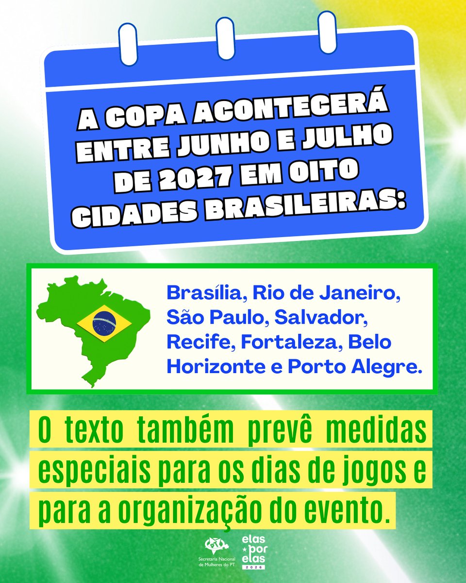 MulheresPT's tweet photo. O Senado aprovou o projeto que define as regras para a Copa do Mundo Feminina de 2027 no Brasil. ⚽🇧🇷

A proposta também garante um prêmio de R$ 500 mil para cada jogadora que representou o país nas edições de 1988 e 1991, reconhecendo a trajetória das pioneiras do futebol feminino brasileiro.
