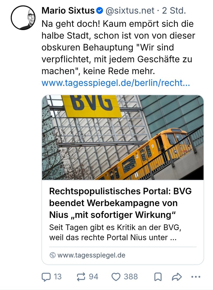 OERRBlog's tweet photo. ZDF Drehbuchautor Mario Sixtus freut sich, dass die BVG die Nius Werbekampagne beendet. #OerrBlog https://t.co/FRD7bgiYqC