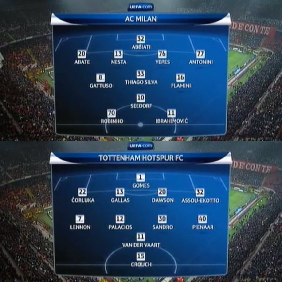 CuriosidadesPRL's tweet photo. Milan vs. Tottenham nas oitavas da Champions League 2010/11. https://t.co/K5jKARm3JO