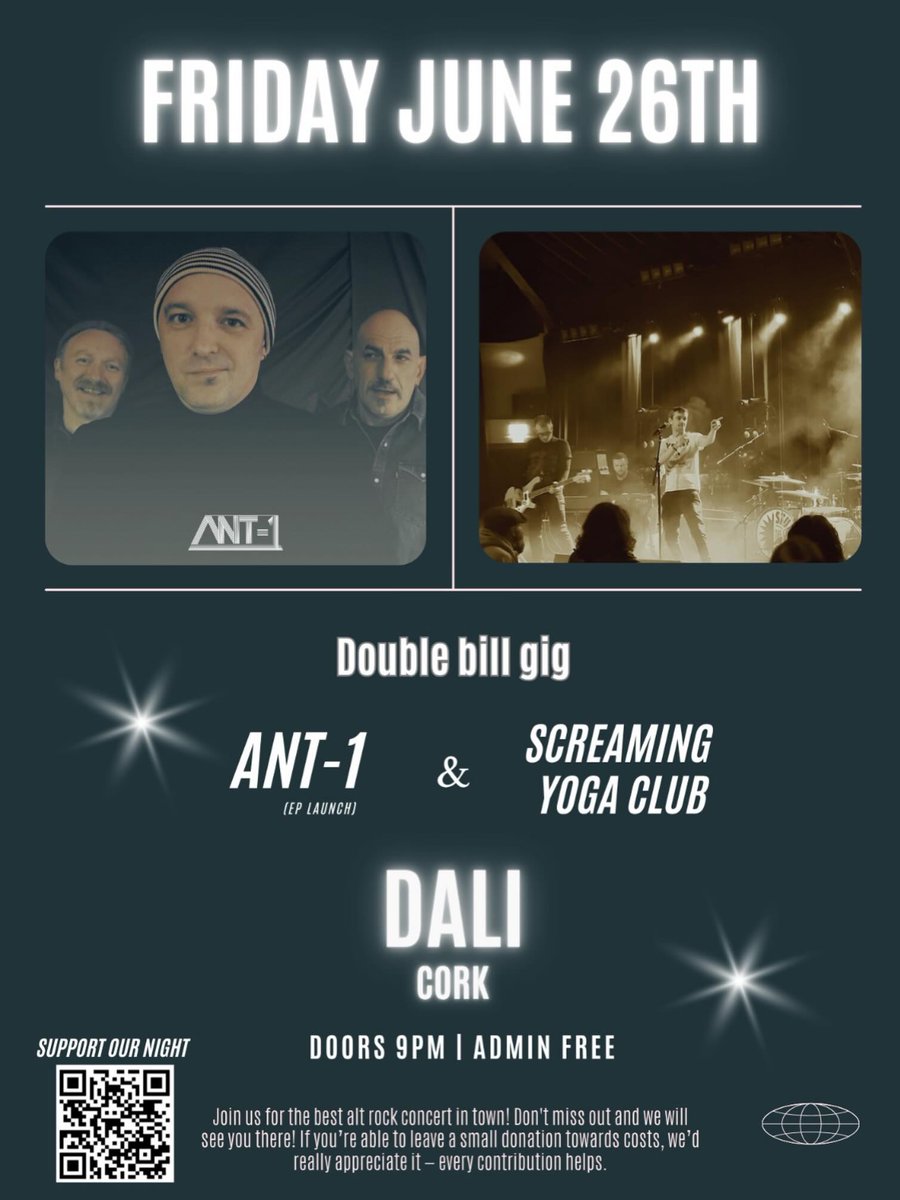 ScreamingYogas's tweet photo. We are outdoing ourselves this year with 2 gigs before 6 months into the year ! SYC are delighted to announce a double bill gig on the 26th June with these cool cats ANT-1 in DALI Cork...doors 9PM https://t.co/ko1djG2g9p