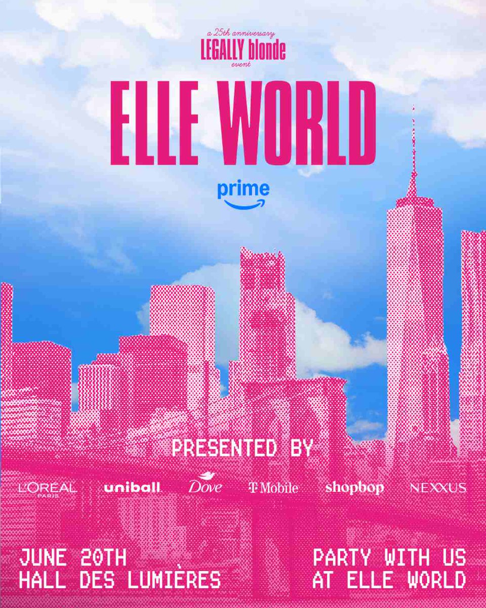 elle_updates's tweet photo. Elle World will be hosted in the Hall des Lumières in New York City on June 20th to celebrate the 25th anniversary of Legally Blonde and the release of Elle
Featuring live improv, a drag showcase, trivia, and more. Tickets are free and will be available to reserve on June 10th https://t.co/tMQHJPY6bj
