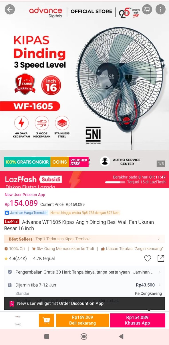 atiolo25's tweet photo. mending sekarang lo cek keranjang deh, soalnya Hari Ini Lazada 66Sale dan promonya gila-gilaan bgt. tenang aja gausah ragu soal kualitas soalnya lazmall 100% original. dapet kipas dinding semurah ini Mayan bgt
https://t.co/IM1sficCHp https://t.co/aPjIHFAsH0
