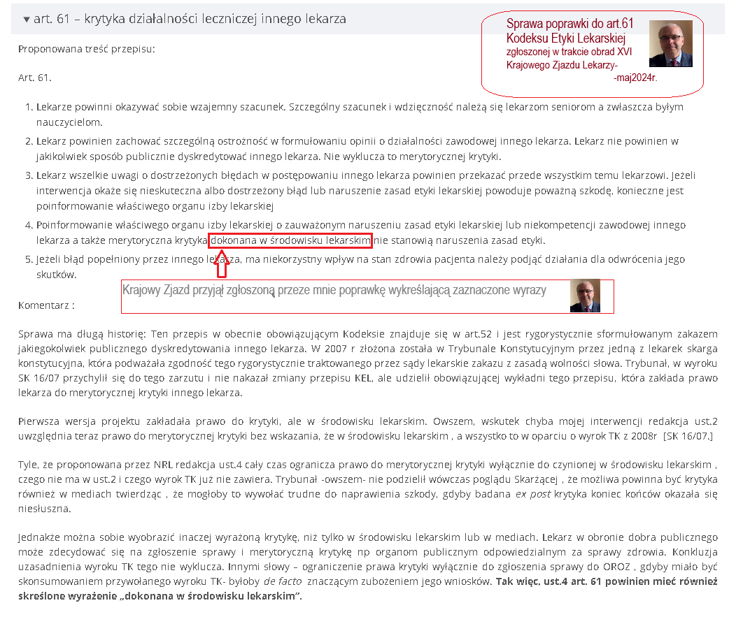 cislo_a's tweet photo. @Adolf11997541 @JanuszP20 Dlatego trzeba byc czujnym. W 2024r musiałem złożyć poprawkę do projektu KEL, aby zapobiec ponownej kolizji KEL z zasadą wolności słowa. Na mój wniosek, na etapie konsultacji wykreślono "dokonaną w środowisku lekarskim" w ust.2, ale nie wykreślono w ust.4.
Na Zjeździe się udało https://t.co/cmhCIGapUU