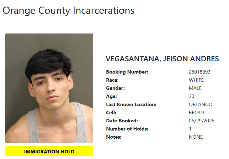 ImmigrantCrimes's tweet photo. 🚨 Orange County, FL: Last week, Jeison Andres Vega Santana was arrested for Rape.

He has an immigration detainer hold. https://t.co/k782vvO4bi