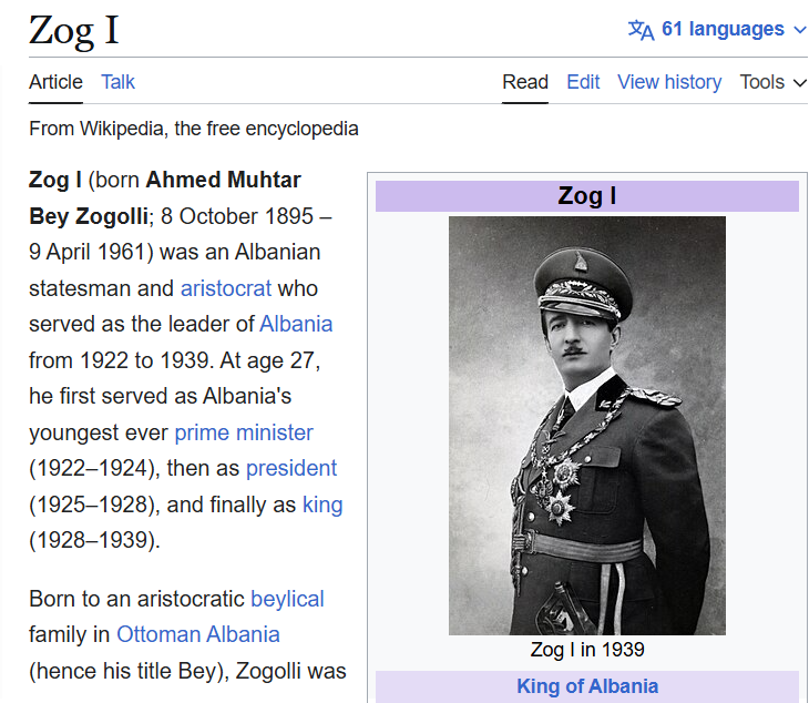 Ingridpilled's tweet photo. Albania was once ruled by King Zog. https://t.co/WZnC5mzlsi