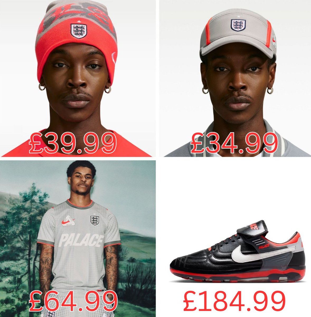PalaceDropz's tweet photo. Palace × Nike × England price guide ♻️✔️🦁💷 https://t.co/y55S4UoU3v