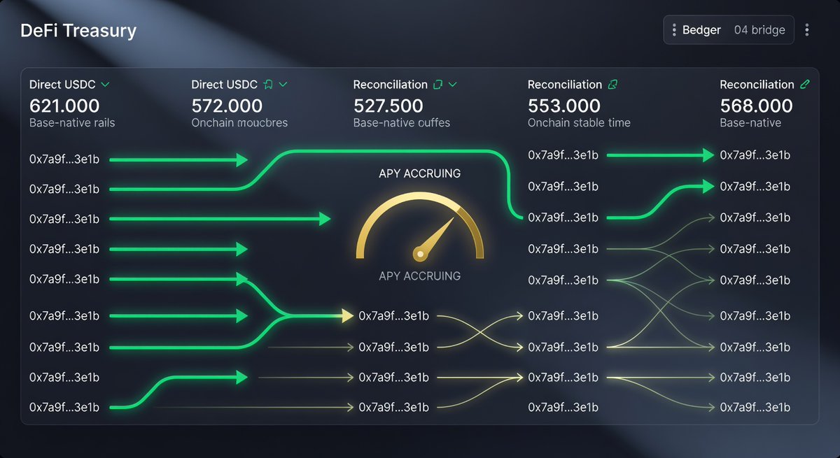 baseyieldguy's tweet photo. modern treasury on base just went live with direct usdc flows for payments and reconciliation.

This lets treasury teams park float on base-native rails without the bridge step, so settlement speed improves and yield can actually accrue in the onchain stables instead of sitting idle offchain.

The catch is any mismatch in how the backend reconciles onchain txs against their existing ledger, especially once volumes pick up. I'm watching the first few weeks of live usage before moving exposure.