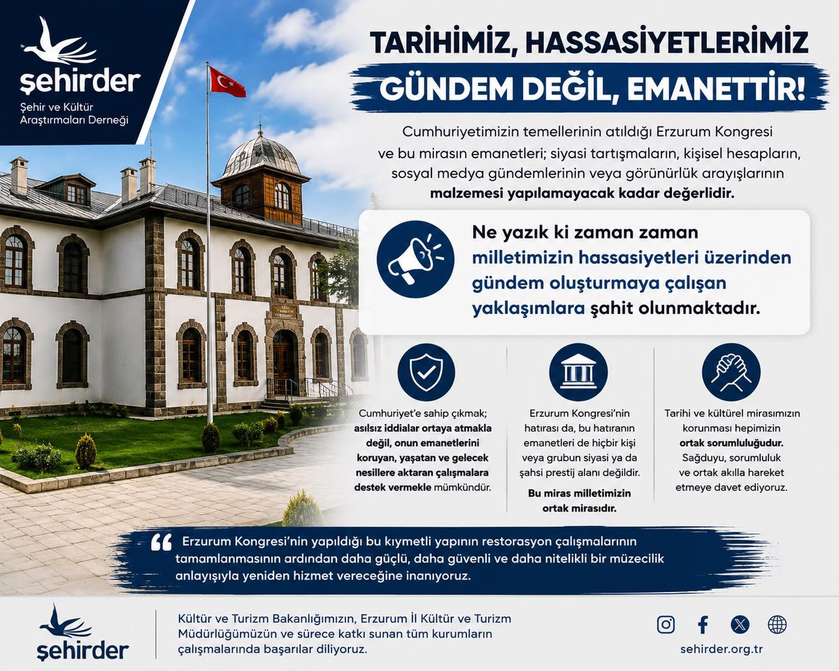 sehirder's tweet photo. TARİHİMİZ ÜZERİNDEN GÜNDEM OLUŞTURMAYA ÇALIŞANLARA KARŞI DURUYORUZ.
Cumhuriyet'e sahip çıkmak;
❌ Endişe üretmekle değil,
❌ Asılsız iddialar ortaya atmakla değil,
✅ Tarihi mirasımızı korumakla,
✅ Emanetlerimizi yaşatmakla,
✅ Gelecek nesillere aktarmakla mümkündür. #şehirder https://t.co/ZRRVop02LX