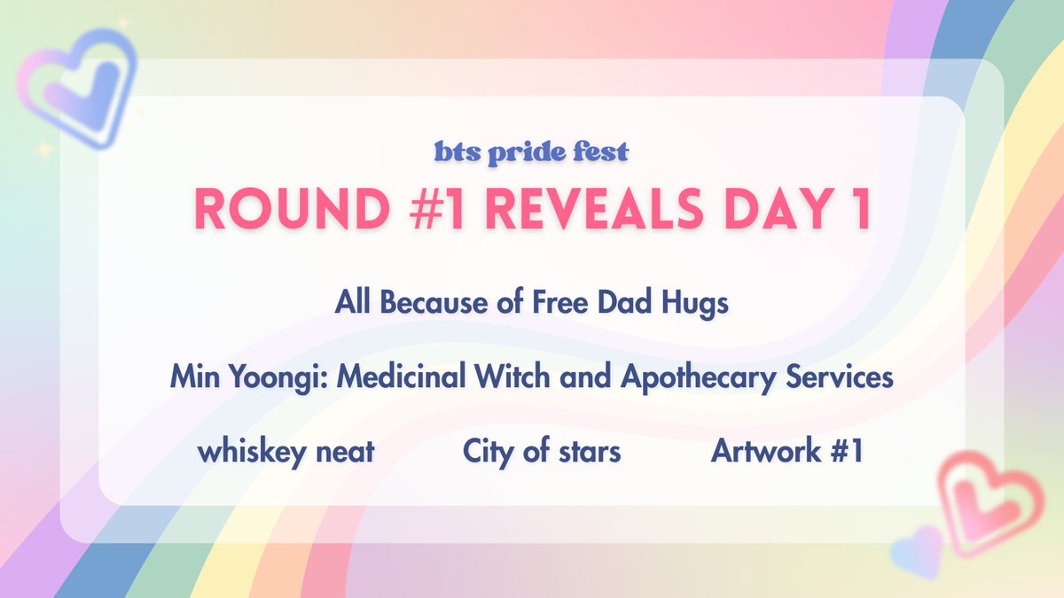btspridefest's tweet photo. 🏳️‍🌈🏳️‍⚧️ Round 1 Reveals: Day 1 Previews 🏳️‍⚧️🏳️‍🌈

These works are coming to you every 30 minutes starting at 9pm KST! 🌈 https://t.co/Re6ORwVPbs