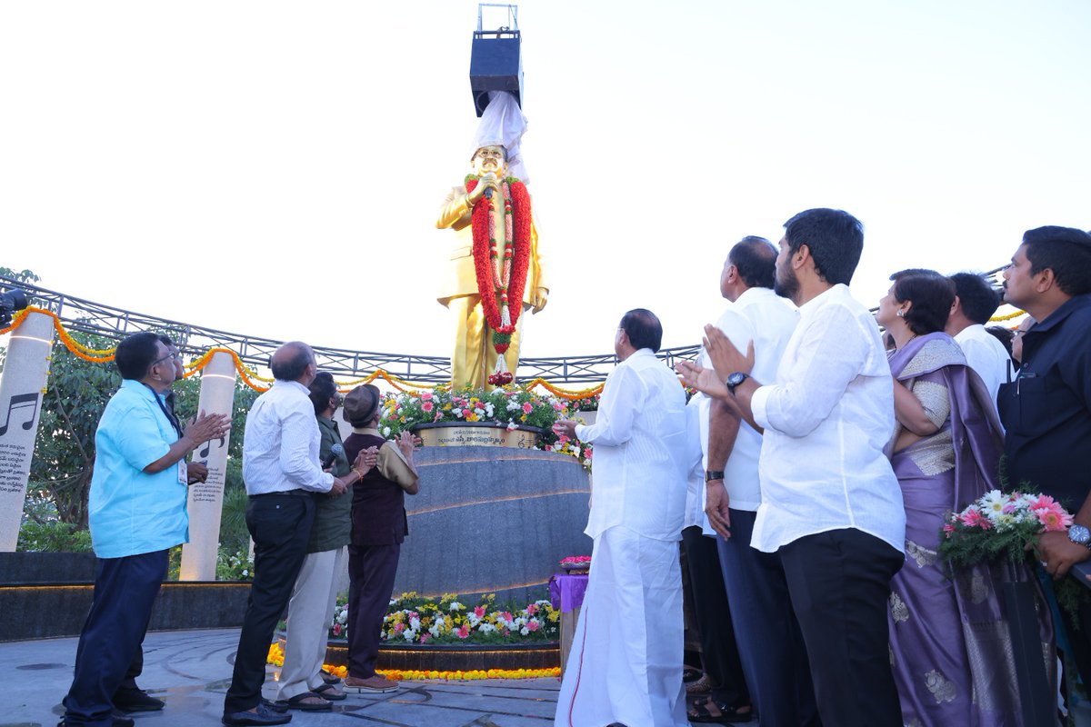Profnaga123's tweet photo. AITF Pres Prof CMKR with SPB family members at the unveiling of Dr SPB statue in Nellore, by Sri M Venkaiah Naidu on 04/06/2026 https://t.co/OTjS32Diop