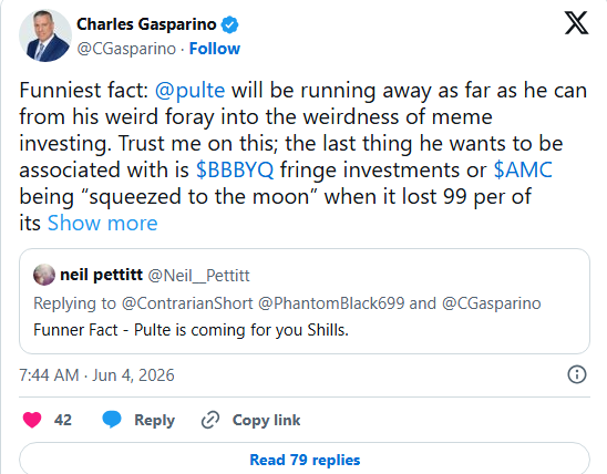 FlyEaglesFly529's tweet photo. @pulte, Charlie  @CGasparino says you will run away from anything to do with the mkts
Is this true?
You were very vocal about issues w $MMTLP $BBBYQ , Virtu and Doug Cifu
Youre now in the position to pull the curtain back and expose the financail terrorism that occurs in our mkts https://t.co/FE2kTilSni