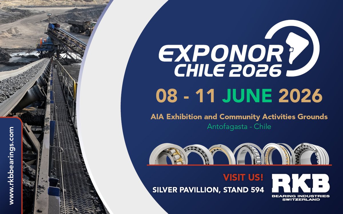 RKBbearings's tweet photo. Meet RKB at @exponorcl 2026 🇨🇱
RKB attends EXPONOR, taking place from June 8–11, 2026, at the AIA Exhibition and Community Activities Grounds, Antofagasta - Chile
We invite you to visit us at the Silver Pavilion, Stand 594, to find our bearings for mining and energy applications. https://t.co/B0002m2AFX