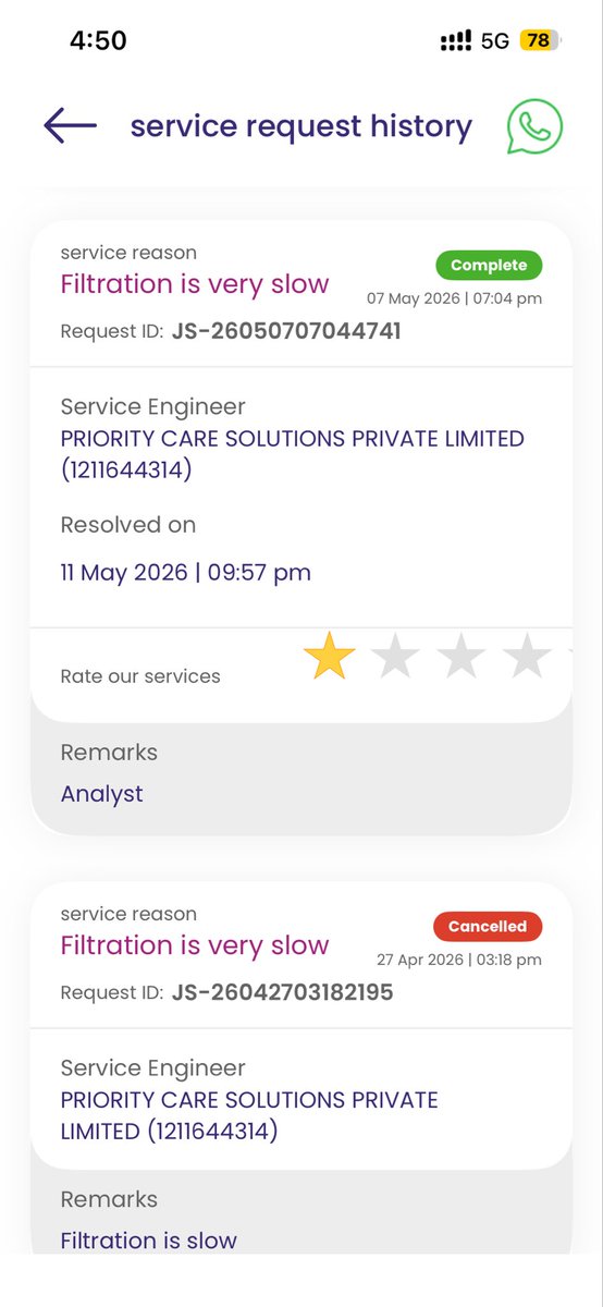 RohanKumar496's tweet photo. @Livpure_India @LivpureSmart 
Kindly resolve the pending service so that I can drink clear water. Service is pending since 27 April 2026. https://t.co/Ruf9OXzYz8