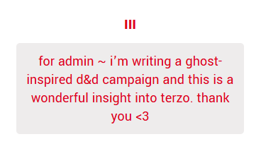 unholythird's tweet photo. ADMIN HERE: I saw this last month but completely forgot to respond!! But thank you very much:) that means a lot to me. I'm glad my portrayal could help in some way. I spend a lot of time thinking about Terzo and how I interpret him so hearing that makes me happy :)) GOOD LUCK! https://t.co/O1xCyVvW8e