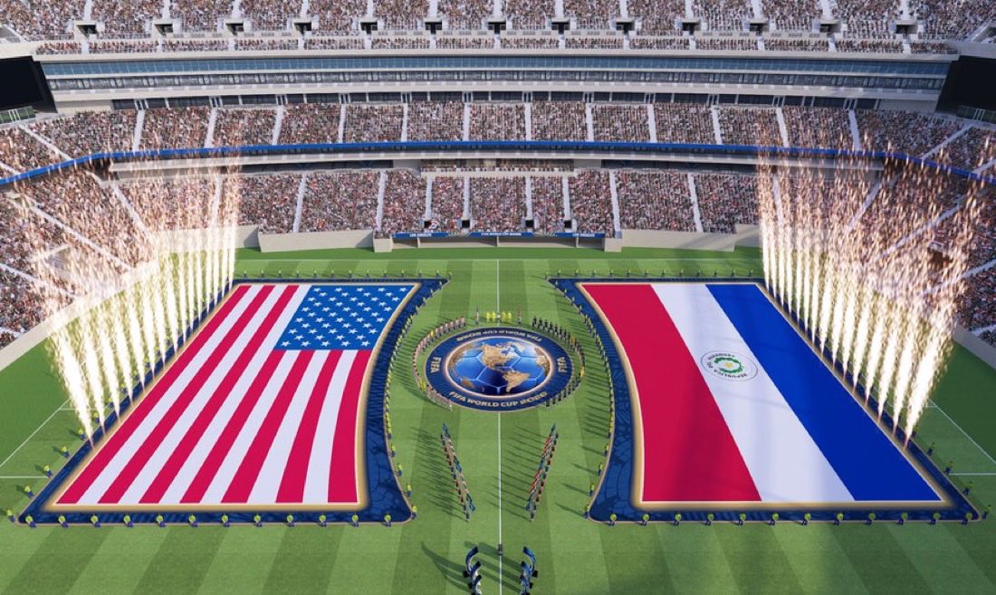 PolymarketSport's tweet photo. 🚨BREAKING: FIFA has ended traditional national anthem routines at the World Cup.

FIFA will instead launch a “fan-centric pre-match ceremony” featuring all players (not just starting 11) on the pitch standing in a circle.

New visuals like massive hand held flags and fireworks will be used.