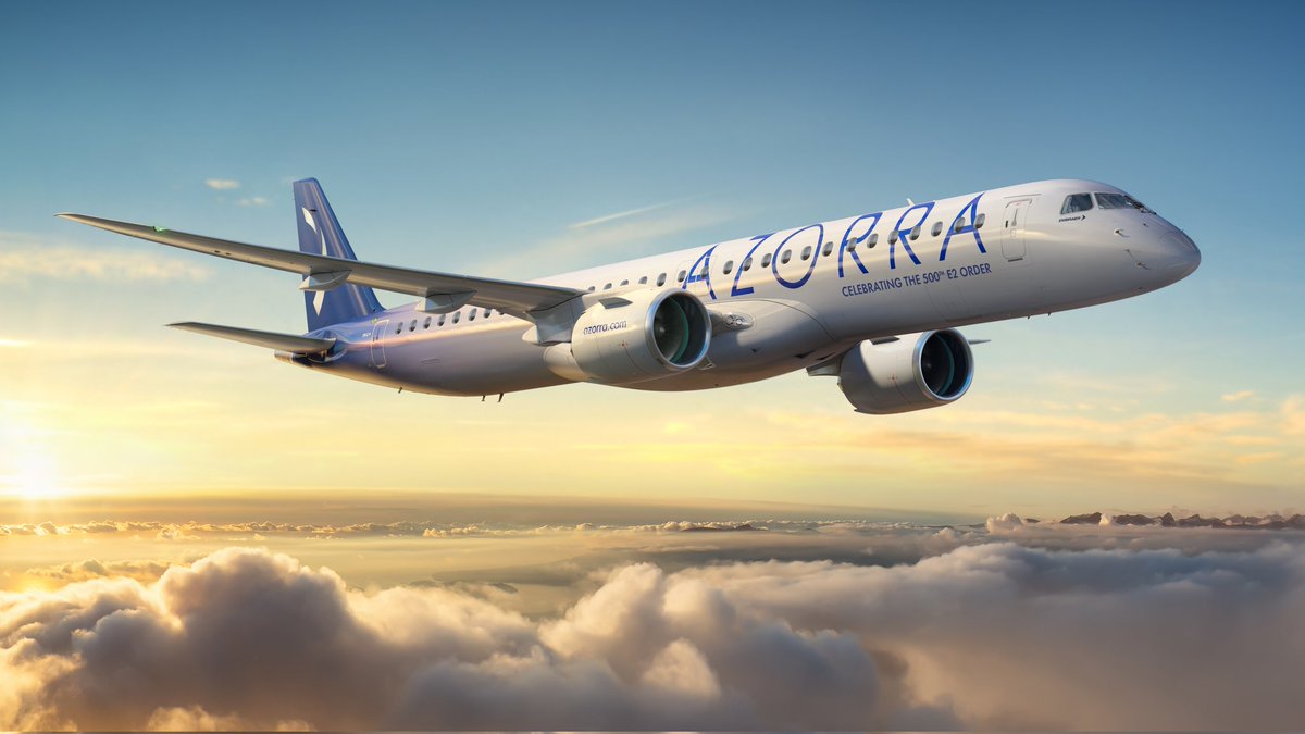 airwaysmagazine's tweet photo. 🔴 #BREAKING | Azorra has ordered 15 additional Embraer E195-E2 jets (plus 15 purchase rights), boosting its total E2 orders to 54 and pushing Embraer's total E2 program past 500 aircraft. https://t.co/syC7WtULck