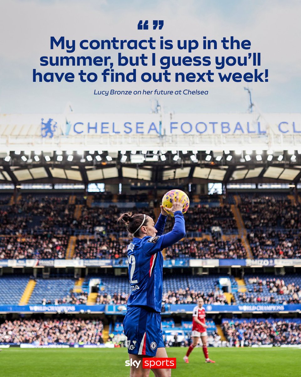 SkySportsWSL's tweet photo. Lucy Bronze on her future in the WSL at Chelsea 👀 https://t.co/zmD33yH9KX