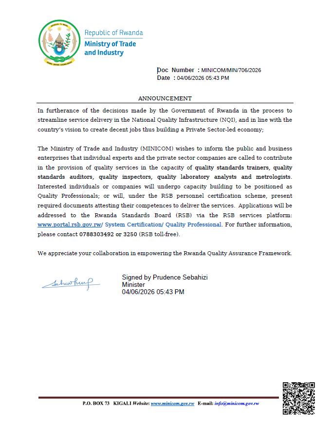 rwandastandards's tweet photo. GOVERNMENT INVITES INDIVIDUAL EXPERTS AND PRIVATE COMPANIES TO OFFER QUALITY SERVICES.

APPLY NOW! 
See full announcement below. #RwOX https://t.co/424YDsIpfV